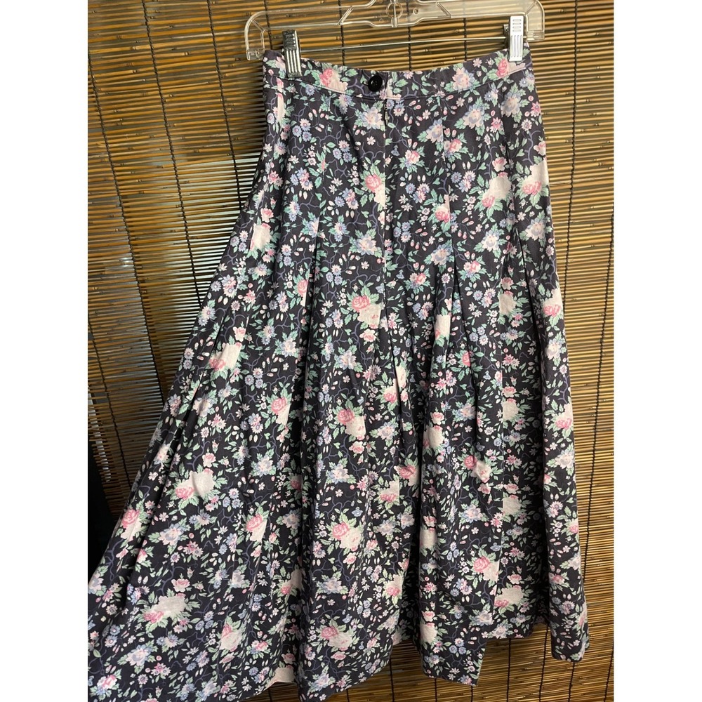 Vintage Laura Ashley Floral Maxi Skirt Made in Great Britain Pleated Cotton 26W